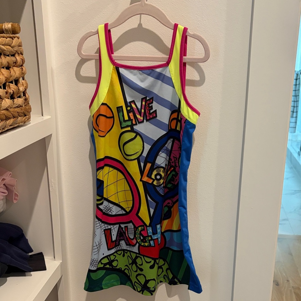 Lucky in Love Neon Yellow, Blue & Pink Graphic Tank Dress